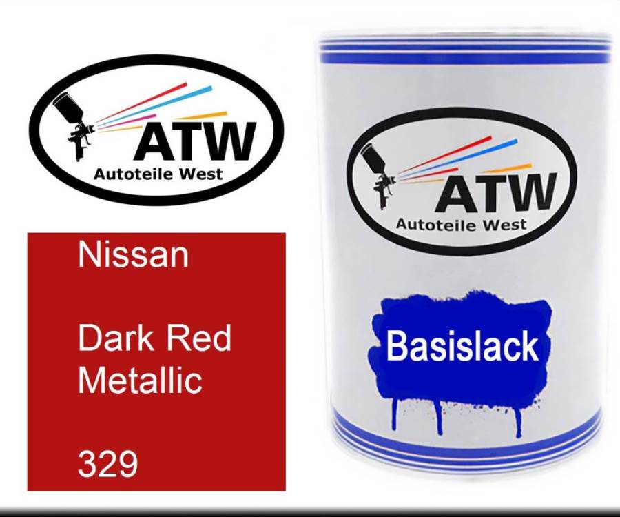 Nissan, Dark Red Metallic, 329: 500ml Lackdose, von ATW Autoteile West.